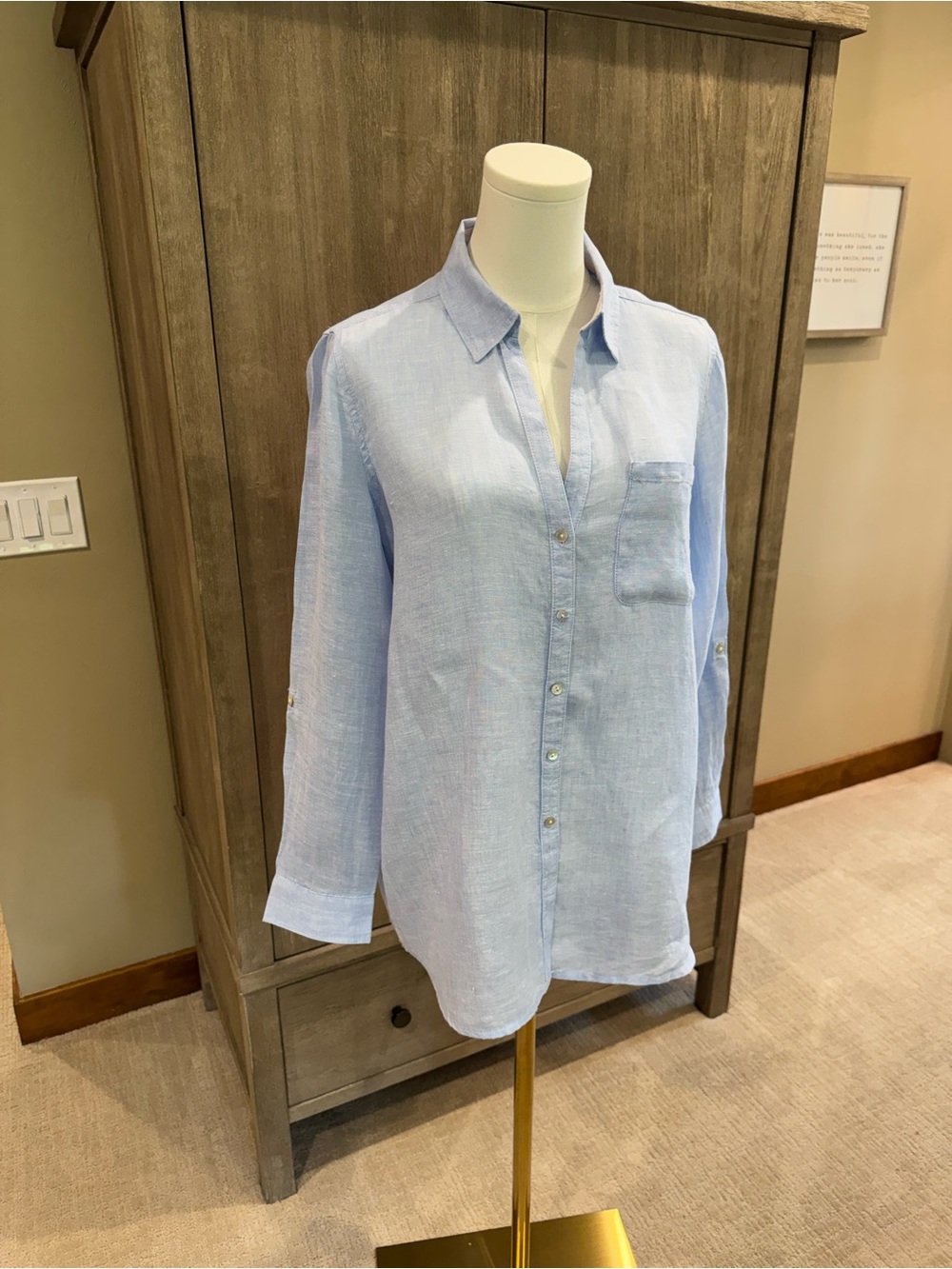 Light Blue Linen  Button-Up blouse